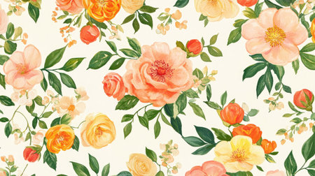 This stunning floral background features vibrant roses and delicate blossoms in soft pastel colors, perfect for various design and printing needs.の素材