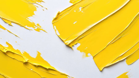 This image showcases vibrant yellow paint swatches applied on a white background. The texture and layering create an engaging visual for art and design projects.の素材