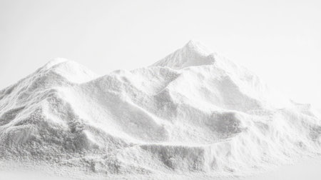This artistic depiction showcases a minimalistic mountain landscape crafted from white powder, focusing on textured peaks and smooth slopes. Ideal for clean aesthetics.の素材