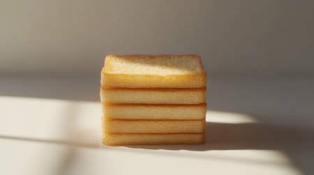 A beautiful arrangement of stacked slices of toasted bread captures warm light and soft textures, perfect for breakfast or culinary inspirations.の素材
