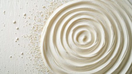 A close-up view of creamy whipped topping exhibiting smooth swirls, complemented by fine sugar crystals, perfect for culinary presentations.の素材