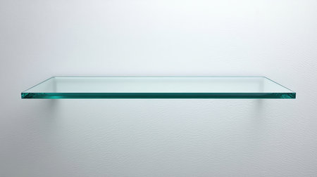 A sleek, clear glass shelf perfect for modern interiors. Ideal for displaying decor items while enhancing the aesthetic of any room in a minimalist setting.の素材