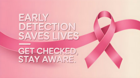 Pink ribbon on a soft pink gradient background, symbolizing breast cancer awareness. Perfect for campaigns, health education, fundraising, and wellness posts.の素材