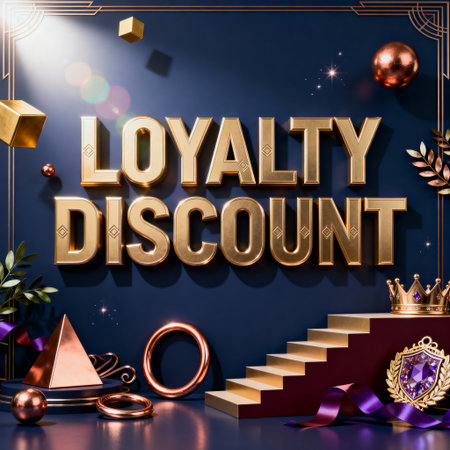 3D golden text with crown, stairs, and metallic accents. Perfect for VIP rewards, luxury retail, and exclusive campaigns.の素材