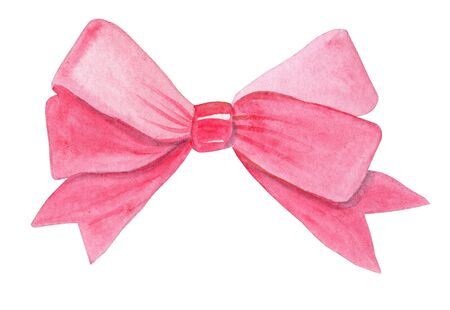 watercolor bright pink bow isolated on white background. girly ribbon decorationの写真素材