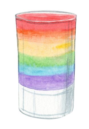 watercolor hand drawn rainbow alcohol shot drink cocktail isolated on white backgroundの写真素材