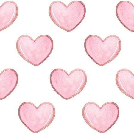 watercolor cute pink heart seamless pattern on white background for fabric, baby textile,...