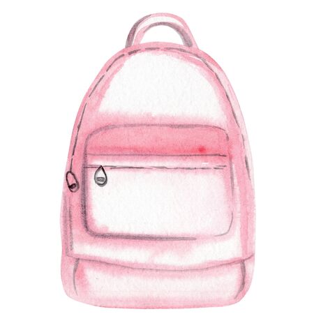 watercolor hand drawn pink school backpack isolated on white backgroundの写真素材