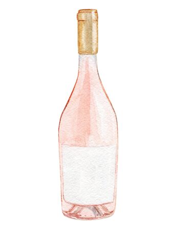 watercolor rose wine bottle isolated on white backgroundの写真素材