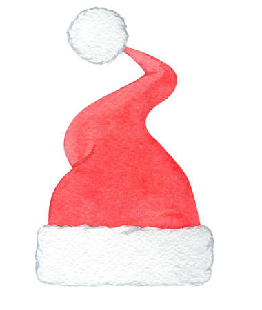 watercolor red santa hat isolated on white background. Christmas decorationの写真素材