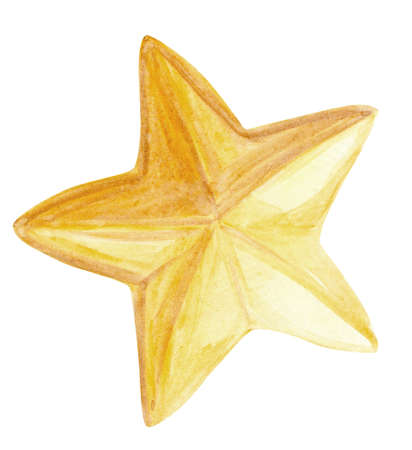 watercolor yellow star isolated on white backgroundの写真素材