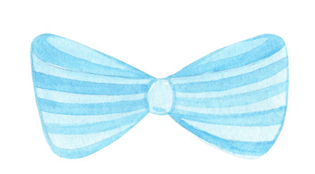 watercolor hand drawn blue bow with stripes isolated on white backgroundの写真素材