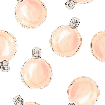 watercolor hand drawn orange perfume bottles seamless pattern on white background. For invitation template, scrapbooking, wallpaper, fabric, textile, wrappingの写真素材