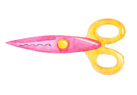 watercolor pink figure scissors isolated on white background. Craft tool illustrationの写真素材
