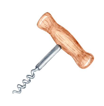 Watercolor bottle opener isolated on white background. Twisted uncorking tool hand drawn illustrationの写真素材