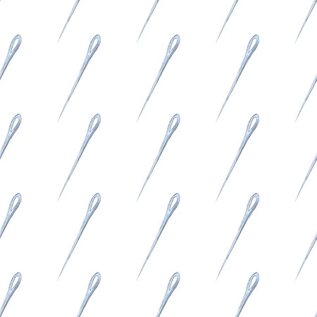 Watercolor needles seamless pattern on white background. Hand drawn sew print for fabric, textile, wrapping, wallpaperの写真素材