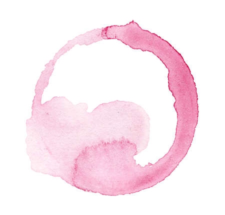 watercolor red wine round stain isolated on white backgroundの写真素材