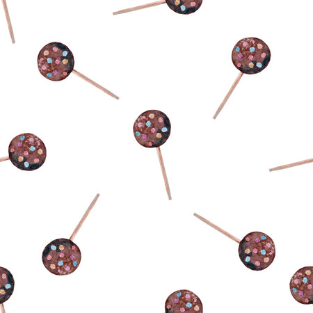 watercolor pop cakes seamless pattern on white background. Lollipop print for wallpapers, wrapping, fabric, scrapbooking paperの写真素材