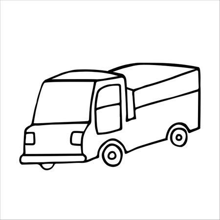 Truck doodle style vector illustration isolated on white background. Lorry hand drawn graphicのイラスト素材