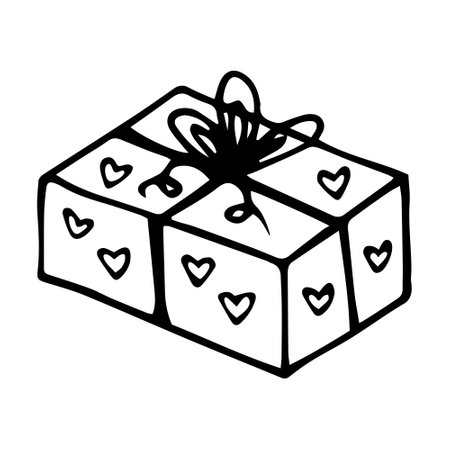 Present box doodle style vector illustration isolated on white background. gift hand drawn graphicのイラスト素材