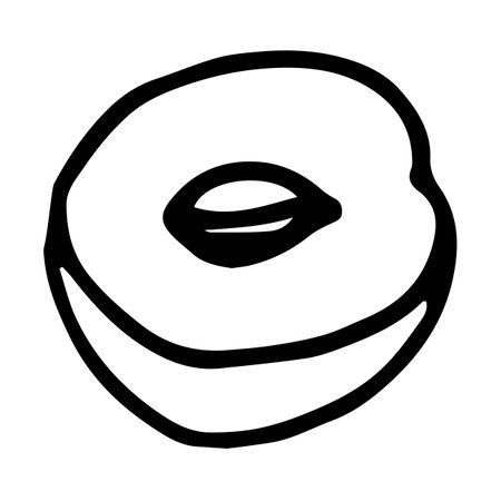 Cut peach with seed doodle style vector illustration isolated on white backgroundのイラスト素材