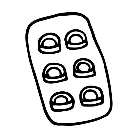 Blister with pills doodle style vector illustration isolated on white backgroundのイラスト素材