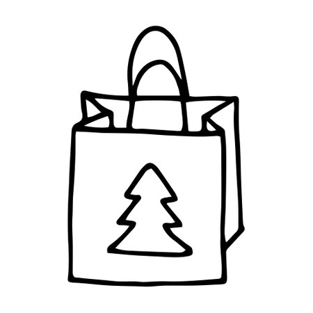 Christmas Bag doodle style vector illustration isolated on white background. package hand drawn graphicのイラスト素材