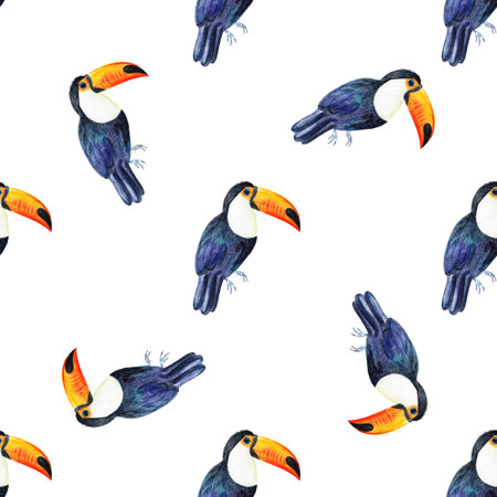 Watercolor toucan seamless pattern on white backgroundの写真素材
