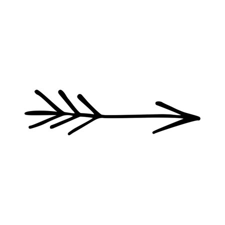Vector black arrow doodle style isolated on white background. Right hand drawn illustrationのイラスト素材