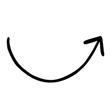 Vector black wavy arrow doodle style isolated on white background. Up pointer hand drawn illustrationのイラスト素材