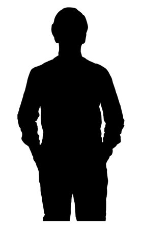 Vector engineer man standing silhouette front view isolated on white backgroundのイラスト素材
