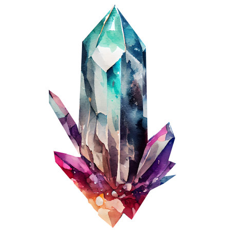 Crystal illustration isolated on white background. Minerals and gemstones. AI generatedの素材