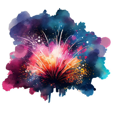 Fireworks and flashes illustration isolated on white background in watercolor style. 4th july celebration. AI generatedの素材