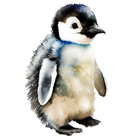 Cute baby penguin watercolor Illustration isolated on white background. Generative AIの素材