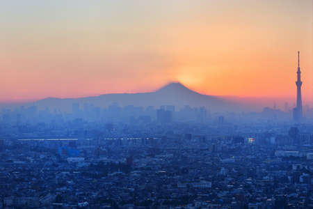 Evening view from Tokyo, Mt. Fujiの写真素材