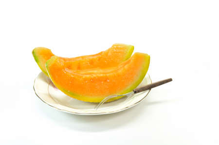 Yubari melon on a white backgroundの写真素材