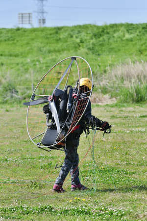 Motor paraglider ready for takeoffの写真素材