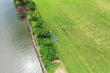 Aerial view of edogawa riverbedの写真素材