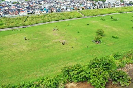 Aerial view of edogawa riverbed