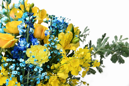 Bouquet of spring flowers isolated on white background, close upの写真素材