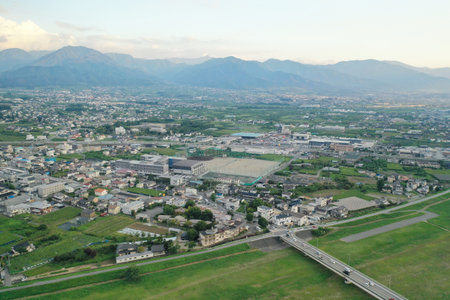 Aerial view of Isawa Onsen in Yamanashi Prefectureの写真素材