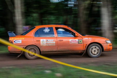 CHIANG MAI, THAILAND - September 06: Unknown car driver piloting his car on the tracks, September 06, 2015 in Chiang Mai, Thailand.のeditorial素材