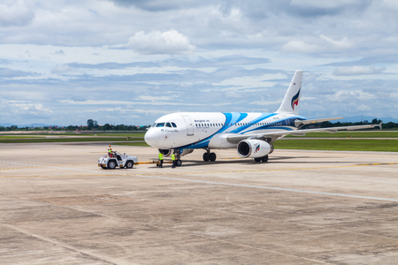 CHIANGMAI , THAILAND - MAY 29 2016: HS-PPC Airbus A319-132 of Bangkokairway ,Photo at Chiangmai airport. flight from Chiangmai to Bangkok Suvarnabhumi.のeditorial素材