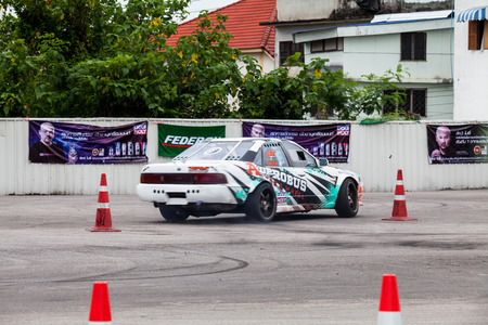 CHIANGMAI, THAILAND - JUL 04 2016: An unidentified driver performs a drifting competition in the "NRT Gymkhana Thailand"のeditorial素材