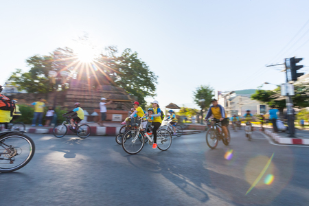 CHIANGMAI, THAILAND - DECEMBER 11-2015 : People joining an event "Bike for Dad to celebrate the 88th birthday anniversary of His Majesty King Bhumibol Adulyadej on December 11, 2015 in Chiang mai.のeditorial素材