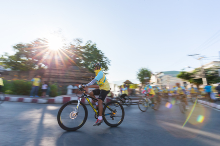 CHIANGMAI, THAILAND - DECEMBER 11-2015 : People joining an event "Bike for Dad to celebrate the 88th birthday anniversary of His Majesty King Bhumibol Adulyadej on December 11, 2015 in Chiang mai.のeditorial素材