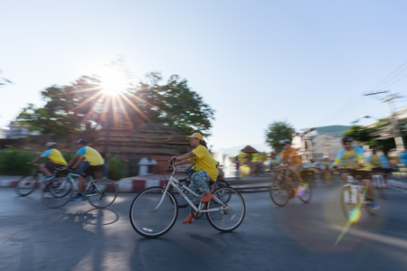 CHIANGMAI, THAILAND - DECEMBER 11-2015 : People joining an event "Bike for Dad to celebrate the 88th birthday anniversary of His Majesty King Bhumibol Adulyadej on December 11, 2015 in Chiang mai.のeditorial素材