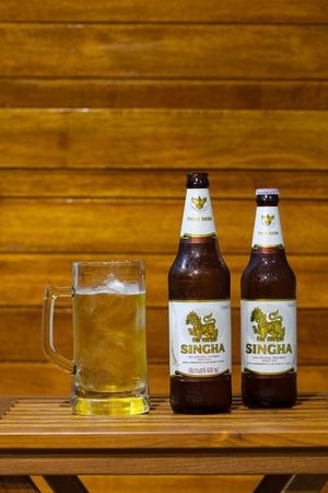 CHIANGMAI , THAILAND - OCT 29 2016: Singha beer is most popular in thailand , Chiangmai , Thailand.のeditorial素材