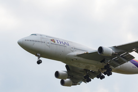 Chiangmai, Thailand.November 28, 2016. Thai Airways International Boeing 747-4D7 Reg.HS-TGF Landing...