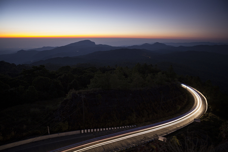 Mountain valley during sunrise. Natural winter landscape on Doi Inthanon mountain, Chiang Mai,...